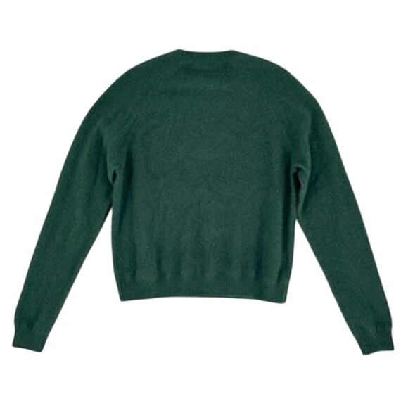 Minnie Rose Cashmere Sweater Green Medium 9gg Long Sleeve Shrunken Crew - Picture 2 of 3